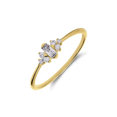 Afbeelding van Lucardi Dames Zilveren goldplated Ring baguette 925 Zilver Goudkleurig 16.50 / 52 mm