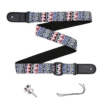 Afbeelding van Rayzm Ukeleleriem, Bohemian stijl, katoenen ukelele riem, 4 cm breed, lengte verstelbaar van 78 tot 132