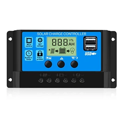 Afbeelding van Thlevel 30 A 12 V/24 V Regelaar op zonne energie, laadregelaar met 5 Dubbele USB poort en timer instelling, lcd display voor zonnepaneel acculamp verlichting (30 A)