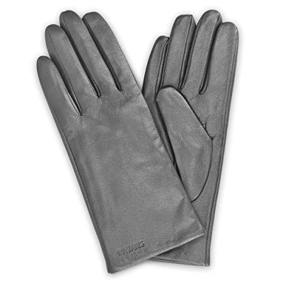 Afbeelding van Navaris leren touchscreen handschoenen 100% lederen voor dames Dameshandschoenen met zachte kasjmier wollen voering Maat S Grijs