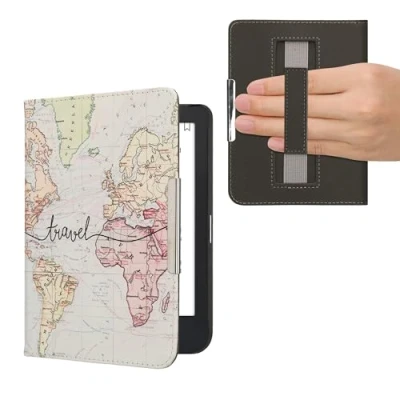 Afbeelding van kwmobile e reader hoesje compatibel met Kobo Clara 2E hoes Ereader case Travel Wereldkaart in zwart/meerkleurig