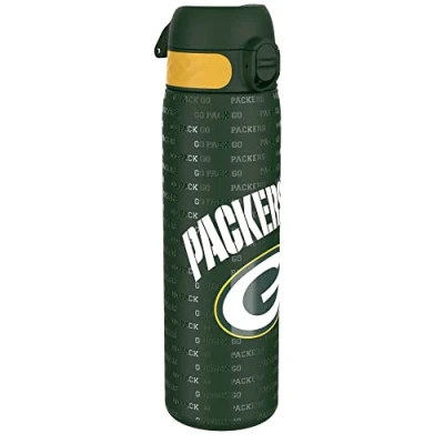 Afbeelding van ION8 Stalen Waterfles, 600 ml/20 oz, Lekvrij, Makkelijk te Openen, Veilige Vergrendeling, Vaatwasserbestendig, Hygiënische Flipcover, Draaggreep, Duurzaam, Reliëfprint, Ontwerp NFL Packers Drinkfles