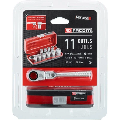 Afbeelding van Facom ACTIE 11 Delige Set 6 Kant 1/4&#039; Met R.180Hx Doorsteekratel
