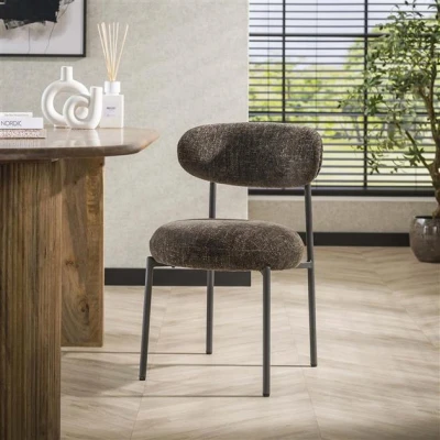 Afbeelding van Hoyz Collection Eetkamerstoel Round Tissee Cargo Bruin Set van 2