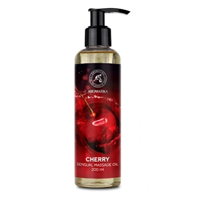 Afbeelding van Sensuele massageolie kersen 200 ml lichaamsolie met amandelolie druivenpitolie eetbaar kersensmaak natuurlijk kissable voor koppels liefdesolie