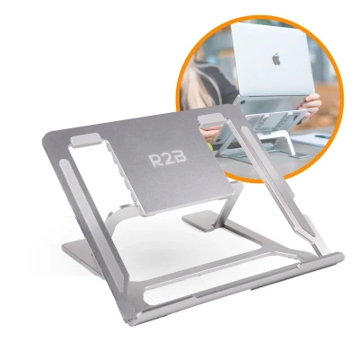 Afbeelding van R2B Laptop standaard verstelbaar en opvouwbaar Model &quot;&quot;Eindhoven&quot;&quot; Zilver 10 tot 17 inch Tablet