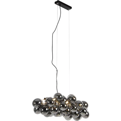 Afbeelding van QAZQA Design hanglamp zwart met smoke glas 8 lichts Uvas