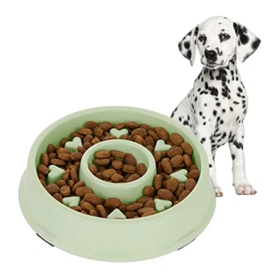 Afbeelding van Relaxdays anti schrokbak hond voerbak tegen schrokken 500 ml hondenbak kunststof groen