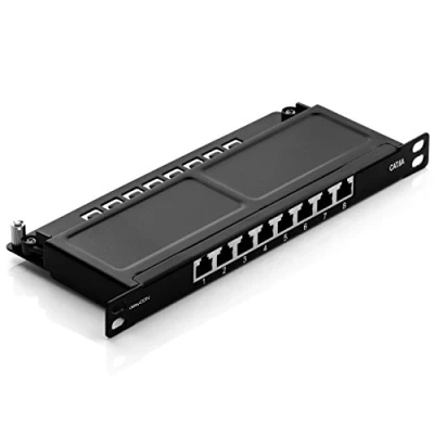 Afbeelding van deleyCON CAT 6a 0,5U Patchpanel Mini Distributiepaneel 8 Poorts Desktop 10 Inch Rackmount Servermontage RJ45 Afgeschermd TIA568A TIA568B RAL 9005 Zwart