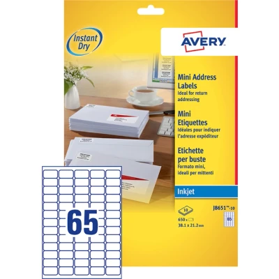 Afbeelding van Avery J8651 10 adresetiketten 38,1 x 21,2 mm (650 stuks)