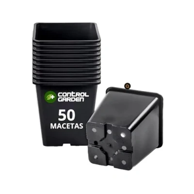 Afbeelding van CONTROL GARDEN Verpakking van 50 zwarte vierkante bloempotten voor planten, 8 x 7 cm, kunststof bloemen en zaaien, ideaal binnen buiten, bloemen,