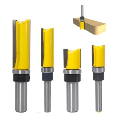 Afbeelding van 4 delige kopieerfrees, kantenfrees met 8 mm schacht, kantenfrees, kogellagers, groeffrees ontgrendelingsfrees, freeskop voor bovenfrees, freesbits houtbewerking