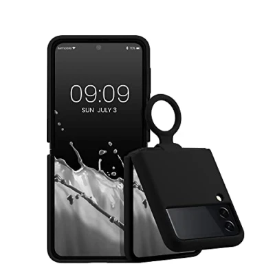 Afbeelding van kwmobile flexibel telefoonhoesje van TPU geschikt voor Samsung Galaxy Z Flip 3 5G Siliconen coating Hoesje met ring in zwart
