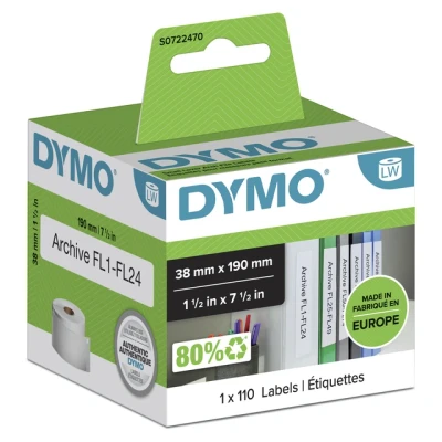 Afbeelding van Dymo 99018 (S0722470) Etiket Zwart op wit (38 mm x 190 mm)