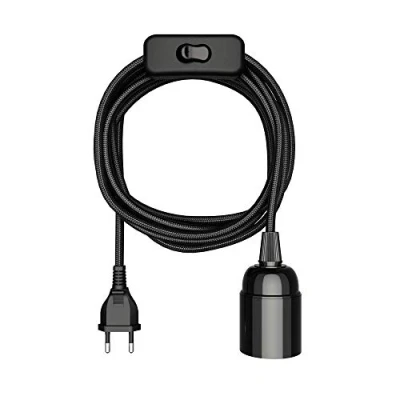 Afbeelding van ledscom.de Textielkabel LEHA, stekker, schakelaar, zwart, 3 m, lampfitting, 1x E27 max. 60W, Led, Diy, E27, textielkabel, hanglamp, netstekker, gloeilamp, textiel