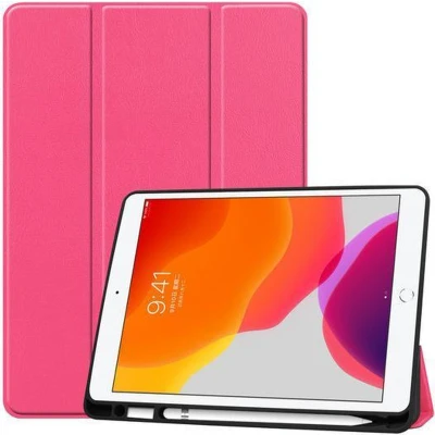 Afbeelding van Tablet Hoes voor iPad 2021 met Apple Pencil Houder &amp; Auto Sleep/Wake functie Tri Fold book Case 10.2 inch Magenta