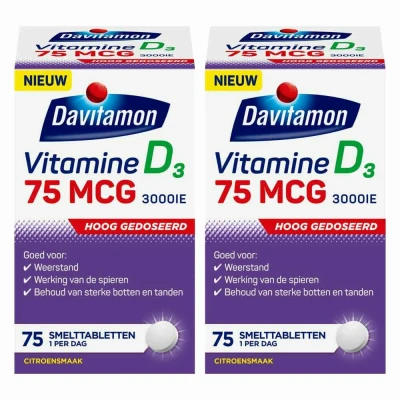 Afbeelding van Gratis Verzending: 2x Davitamon Vitamine D3 75mcg 75 smelttabletten