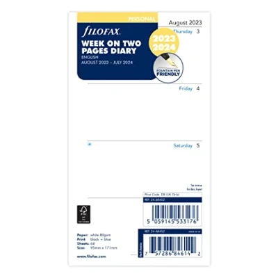 Afbeelding van Filofax Persoonlijke week op twee pagina&#039;s mid year dagboek augustus 23 juli 24