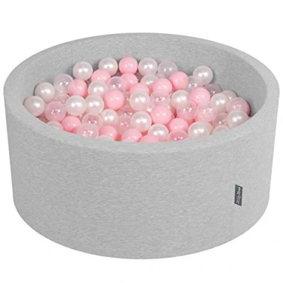 Afbeelding van KiddyMoon Schuim Ballenbak Voor Kinderen Met Ballen Ø 7 Cm Gemaakt In EU, Lichtgrijs:Poeder Roze Parel Transparant,90X40cm/300