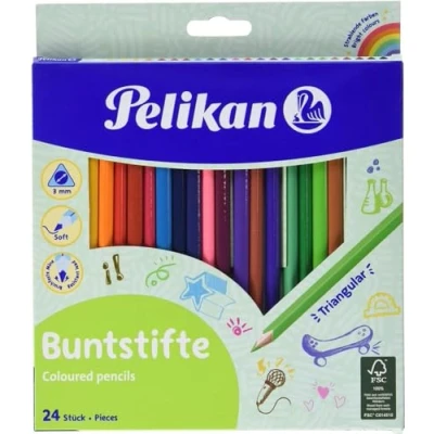 Afbeelding van Pelikan kleurpotlood driehoekig, etui van 24 stuks in geassorteerde kl