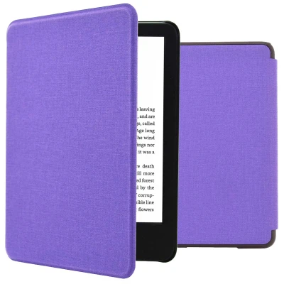 Afbeelding van Amazon Kindle (2022) 11th gen Hoes: iMoshion Canvas Sleepcover Bookcase zonder stand Paars Kunstleder E Reader Hoezen