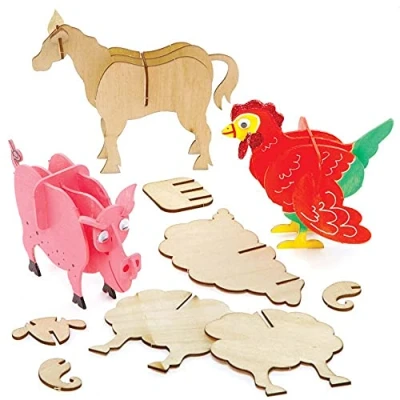 Afbeelding van Baker Ross FE511 Sets Met houten Boerderijdieren Set van 5, knutselsets voor kinderen om te versieren en laten zien, educatieve activiteit
