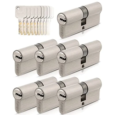 Afbeelding van GERCAR Pro 7x cilinderslot 30/30 gelijksluitende set 7 profielcilinders incl. 35 sleutels 60 mm deurslot 7er cilinder lengte: 60mm, A:30 B:30 messing mat massief