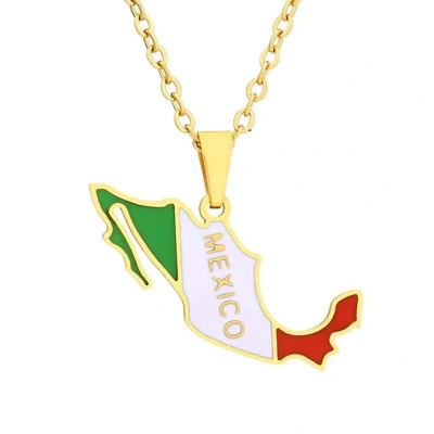 Afbeelding van Ketting Mexico Kaart Goudkleurig Vlag