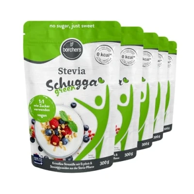 Afbeelding van Borchers Stevia Kristallijne zoetheid, met erythritol, non action, zoetstof, suikeralternatief 5 x 300g