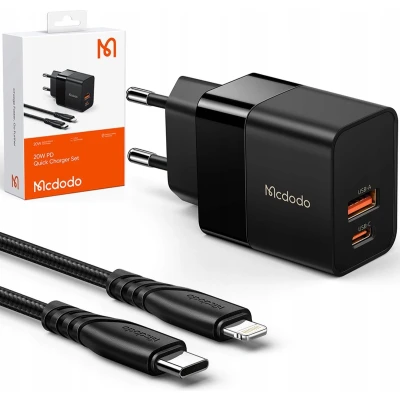 Afbeelding van Mcdodo CH 1952 USB + C Wall Charger, 20 W naar Lightning kabel (zwart)