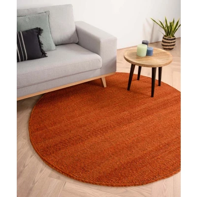 Afbeelding van Rond Wollen Vloerkleed Lett Cognac 120 Cm