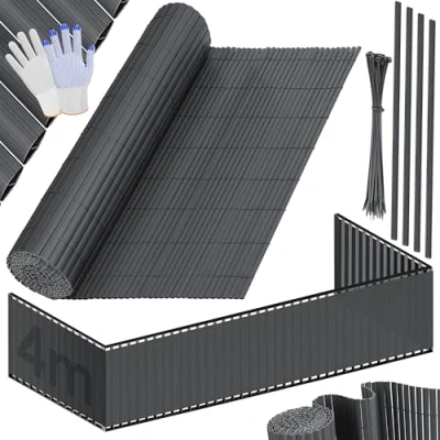 Afbeelding van KESSER® Pvc inkijkbeschermingsmat, inkijkbescherming, balkonbekleding, windbescherming, weerbestendig, versterkte lamellen, voor tuin, balkon, terras, outdoor, balkonomranding, met kabelbinders, antraciet, 100 x 400 cm