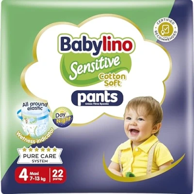 Afbeelding van Babylino Gevoelige katoenen zachte luiers slipje maat 4, broek maxi (7 13 kg), 22 stuks