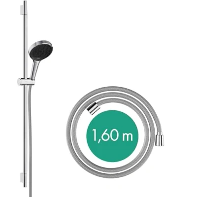 Afbeelding van hansgrohe rainfinity doucheset 130 3jet met glijstang 90 cm push schuifstuk en textiel doucheslang 160 chroom 28743000