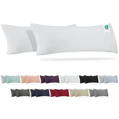 Afbeelding van BARBONS Set van 2 kussenslopen, 40x145 cm 165 g/m², hoofdkussensloop, 100% jerseykatoen, zachte kussenhoezen, met ritssluiting (40x145 Wit)