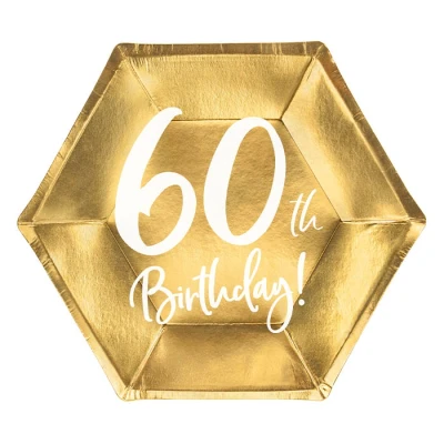 Afbeelding van Partydeco Borden 60th birthday goud (6 stuks)