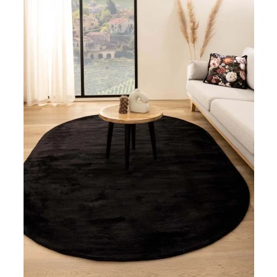 Afbeelding van Viscose Vloerkleed Ovaal Glamour Zwart 120x180 Cm