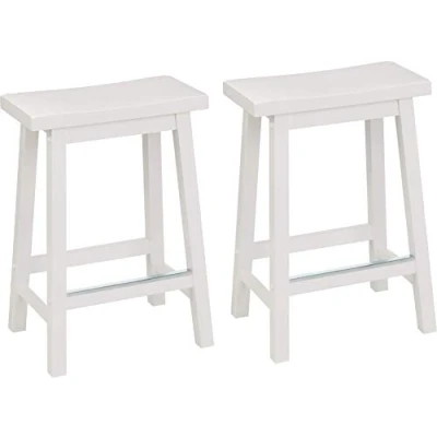 Afbeelding van Amazon Basics Kruk voor aanrecht, massief houten zitting, 61 cm hoog, wit, 2 stuks