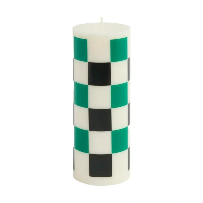 Afbeelding van Hay Column Kaars Medium Off White Green And Black Check