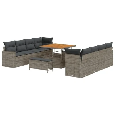 Afbeelding van vidaXL 11 delige Tuin Sofaset met Kussens Grijs Poly Rattan Acacia