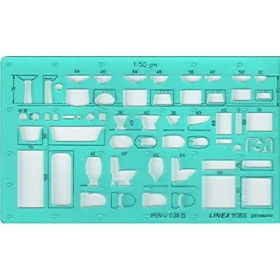 Afbeelding van Linex 1135S sanitair sjabloon, schaal 1:50, inktnoppen, 165 x 95 mm, sanitaire techniek, tekensjabloon