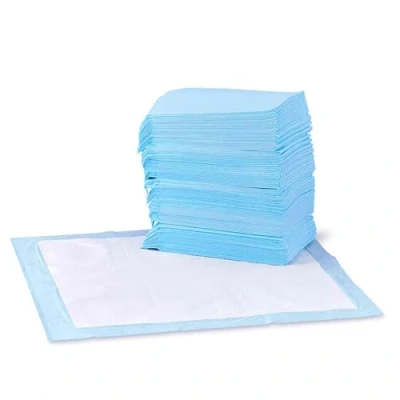 Afbeelding van Amazon Basics Trainingspads voor honden en puppy&#039;s, lekvrij 5 laags design met sneldrogend oppervlak, normaal (150 stuks), blauw, 56 x cm