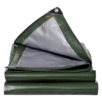 Afbeelding van 2 x 6 m afdekzeil, geweven zeil, 180 g/m², groen/zilver, waterdicht, vrachtwagenzeil met ogen, beschermzeil, bootzeil, houten zeil voor tuinmeubelen, zwembadafdekking, trampoline, dakzeil, scheurvast,