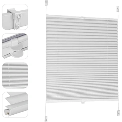 Afbeelding van Sekey plissé verduistering zonder boren, venster klembevestiging jaloezie, verstijfd, ondoorzichtige zonwering, rolgordijn, 80 x 210 cm, wit