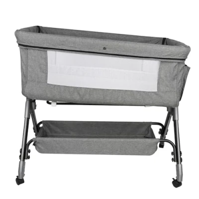 Afbeelding van wieg, in Hoogte verstelbare wieg voor pasgeborenen, opvouwbaar reisbed met wasbare matras en reistas Kinderbedje 4 Levels 104 * 52 100 110 cm linnengrijs