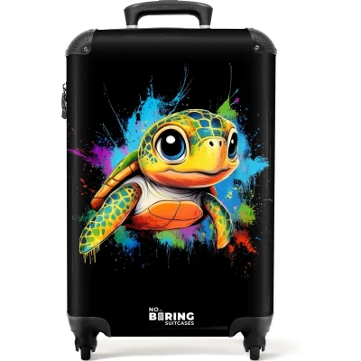 Afbeelding van NoBoringSuitcases.com® Kinderkoffer Schildpad met kleurrijke graffiti Kindertrolley Handbagage koffer lichtgewicht Reiskoffer trolley kinderen Rolkoffer wieltjes Past binnen 55x40x20 en 55x35x25