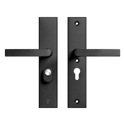 Afbeelding van AXA veiligheidsbeslag achterdeur Edge Plus rechthoekig schild Blok kruk/kruk PC55 met kerntrekbeveiliging SKG3 aluminium/zwart