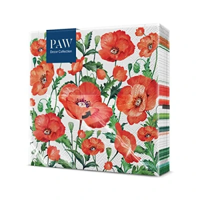Afbeelding van PAW Papieren Servetten 3 laags (33 x 33 cm) I 20 Stuks Gedrukt met Inkt op Waterbasis Verjaardag Decoratie Tafelversiering Natuur, Dieren Motief Kleur: Flanders Poppy