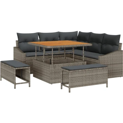 Afbeelding van vidaXL 8 delige Tuin Sofa Set met Kussens Grijs Poly Rattan Acacia