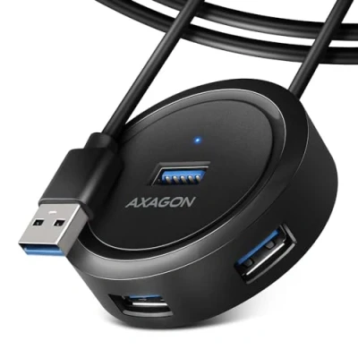 Afbeelding van AXAGON HUE P1AL 4x USB 3.2 Gen 1 ROUND hub, micro power IN, 1.2m A cable